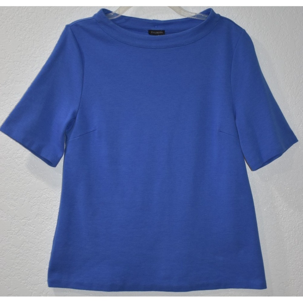 Talbots Large Button Back Stretch Knit Top Short Sleeve Boat Neck Soft Comfy